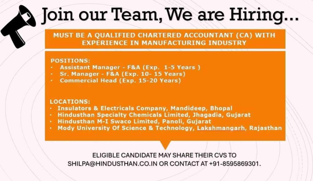 CA-Chartered Accountant Multiple Job Vacancy