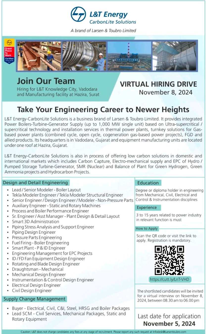 L&T Energy CarbonLite Solutions Jobs for Mechanical-Civil-Electrical ...