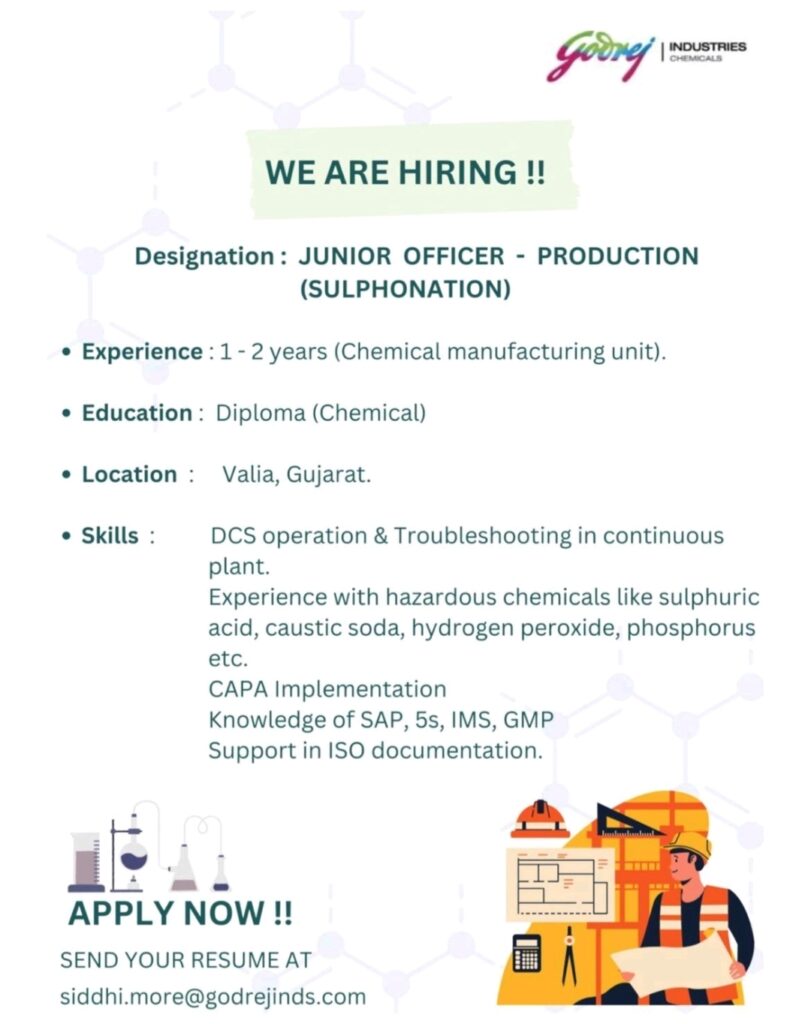 Diploma Chemical Jobs in Godrej Industries Valia Gujarat