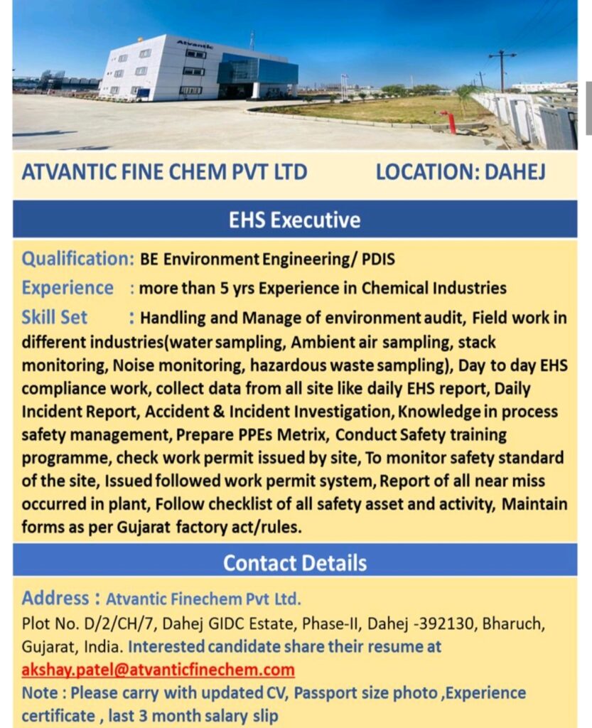 Various Jobs in Avantic Fine Chem Dahej