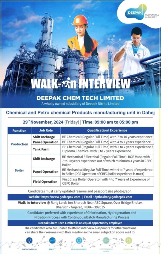 Walk in Interview in Deepak Fine Chem Dahej
