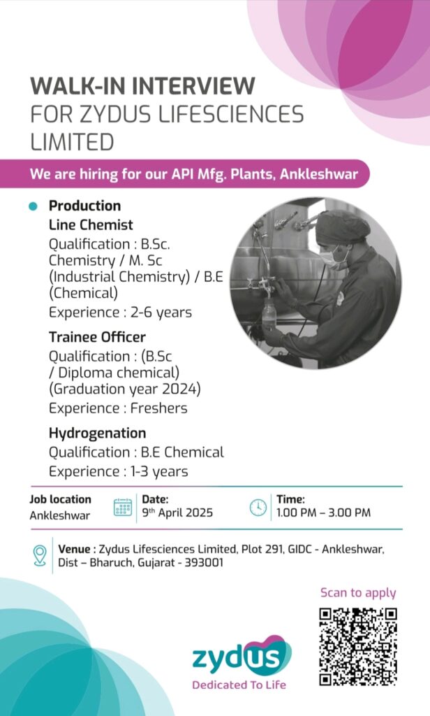 Jobs in Sun Pharma and Zydus Lifescience Limited