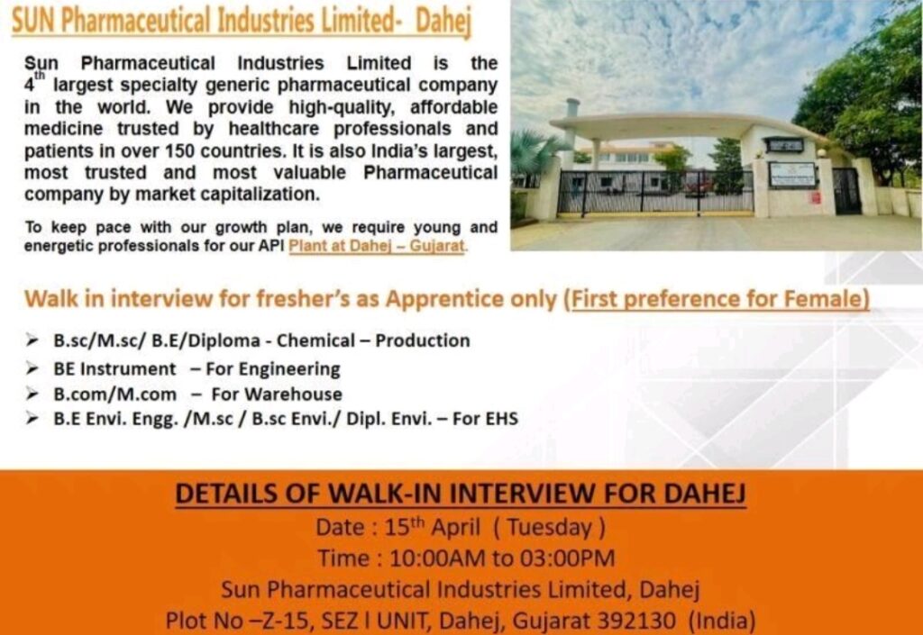 Jobs in Sun Pharma and Zydus Lifescience Limited