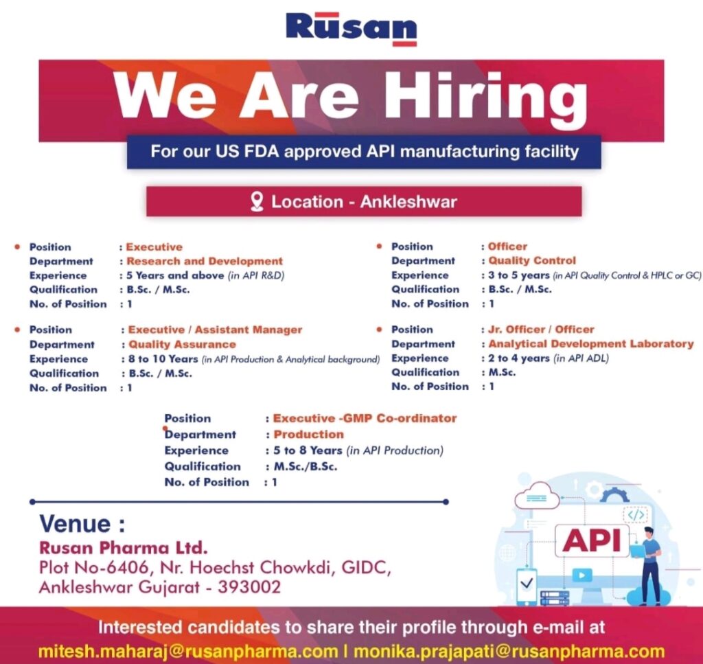 Jobs in Cadila Pharma and Rusan Pharma