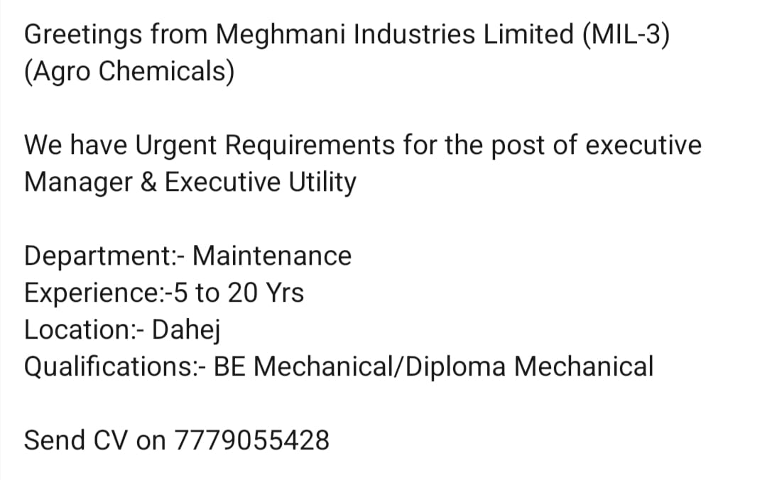 Jobs in Meghmani Industries and Anshika Polysurf Ltd