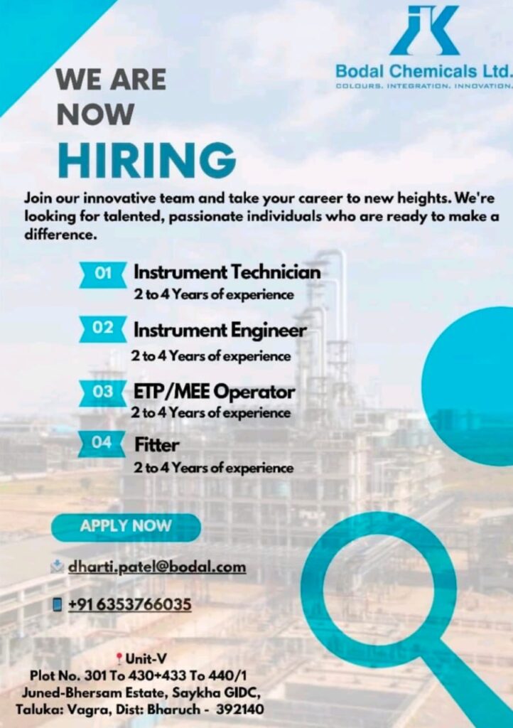Bodal Chemicals Ltd Job Vacancy At Saykha Gidc