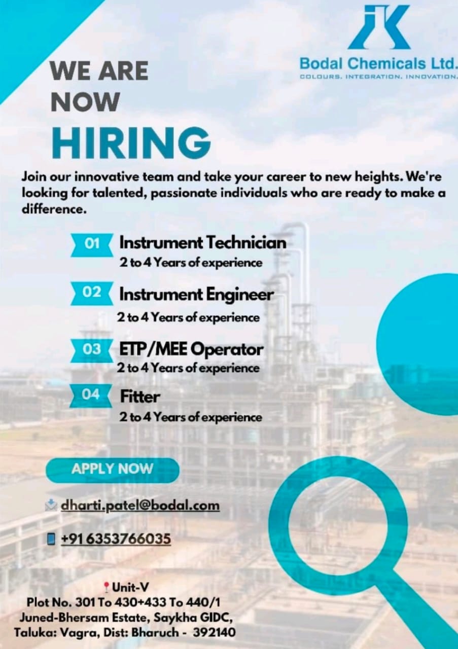 Bodal Chemicals Ltd Job Vacancy At Saykha Gidc