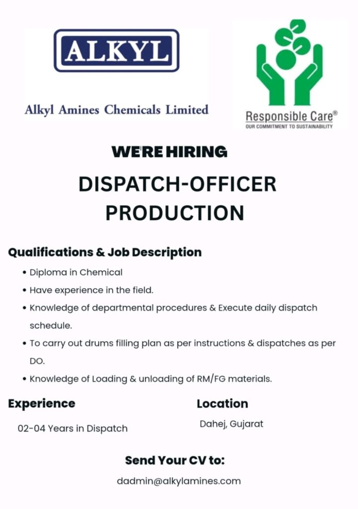 Job Vacancy at Alkyl Amines Chemicals Ltd Dahej