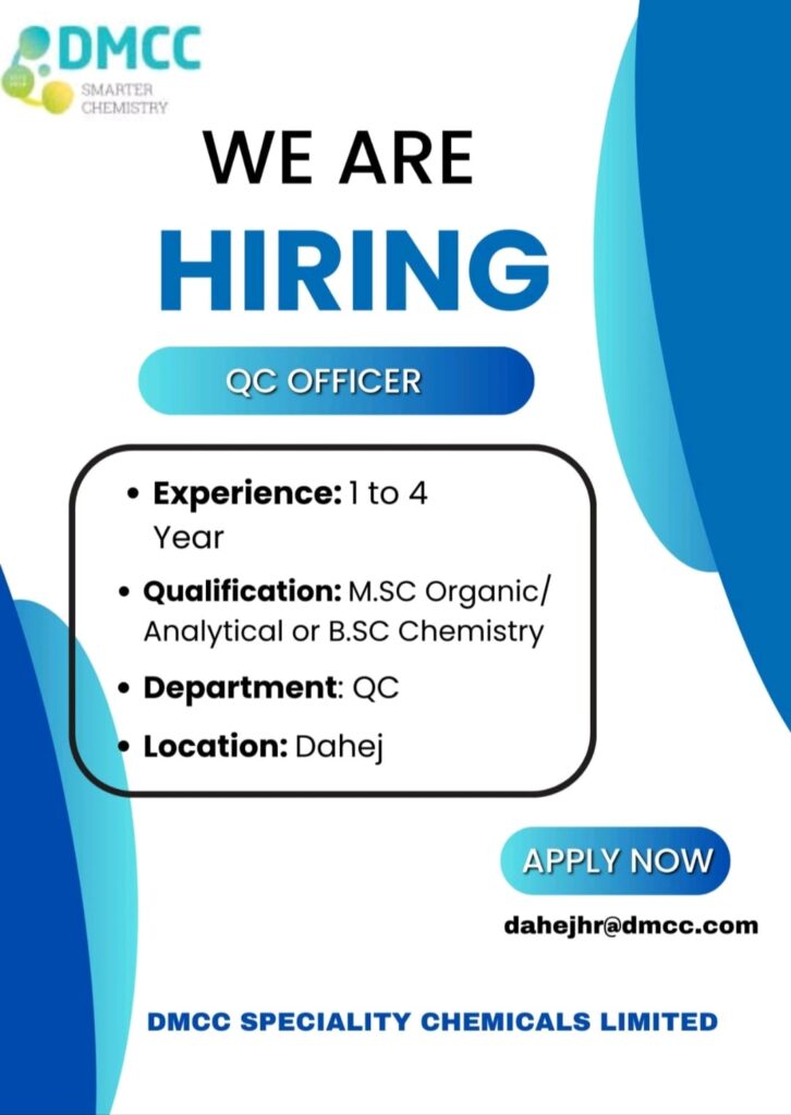 DMCC Specialty Chemicals Limited Recruitment 2026 | QC Officer Jobs in Dahej
