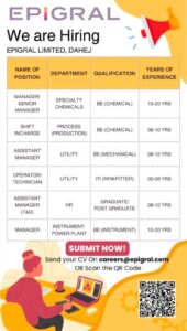 Epigral Limited Hiring 2026 | Multiple Job Openings in Dahej, Gujarat
