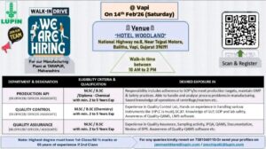 Lupin Walk-In Drive 2026 at Vapi | Hiring for Production API, Quality Control & Quality Assurance | Tarapur Plant