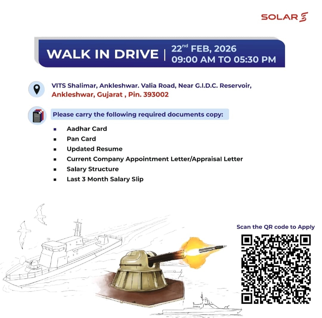 Solar Group Walk-In Drive 2026 | Multiple Openings in Production, Quality, Maintenance & SHE | Ankleshwar