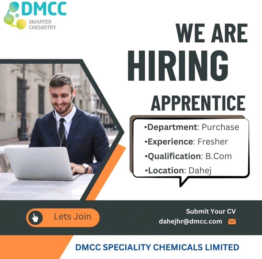 Apprentice – Purchase Department Job Opening at DMCC Speciality Chemicals Limited | Dahej Location