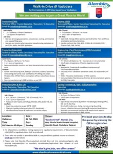 Walk-in Drive at Alembic Pharmaceuticals Limited – Production, Packing, QC, Engineering & API | Vadodara | 22 Feb 2026