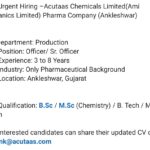 Urgent Hiring – Production Officer / Sr. Officer Job in Ankleshwar | Pharma Industry | 3–8 Years Experience