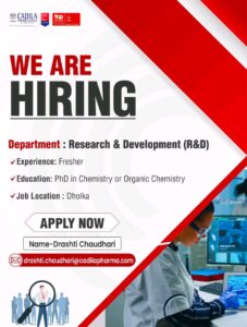 R&D Job Opening for PhD Chemistry Freshers at Cadila Pharmaceuticals Limited – Dholka