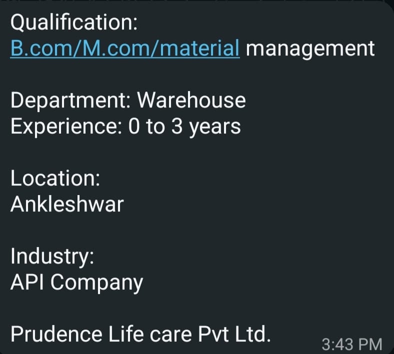 Multiple Job Openings at Prudence Life Care Pvt. Ltd. – Ankleshwar