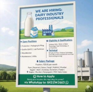 Dairy Industry Hiring Freshers & Experienced Professionals | Production, QA, Microbiology & Maintenance Roles