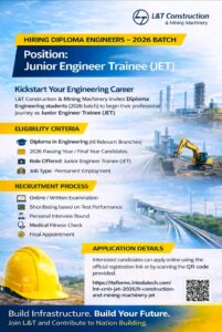 L&T Construction Hiring Diploma Engineers 2026 Batch | Junior Engineer Trainee (JET) Opportunity