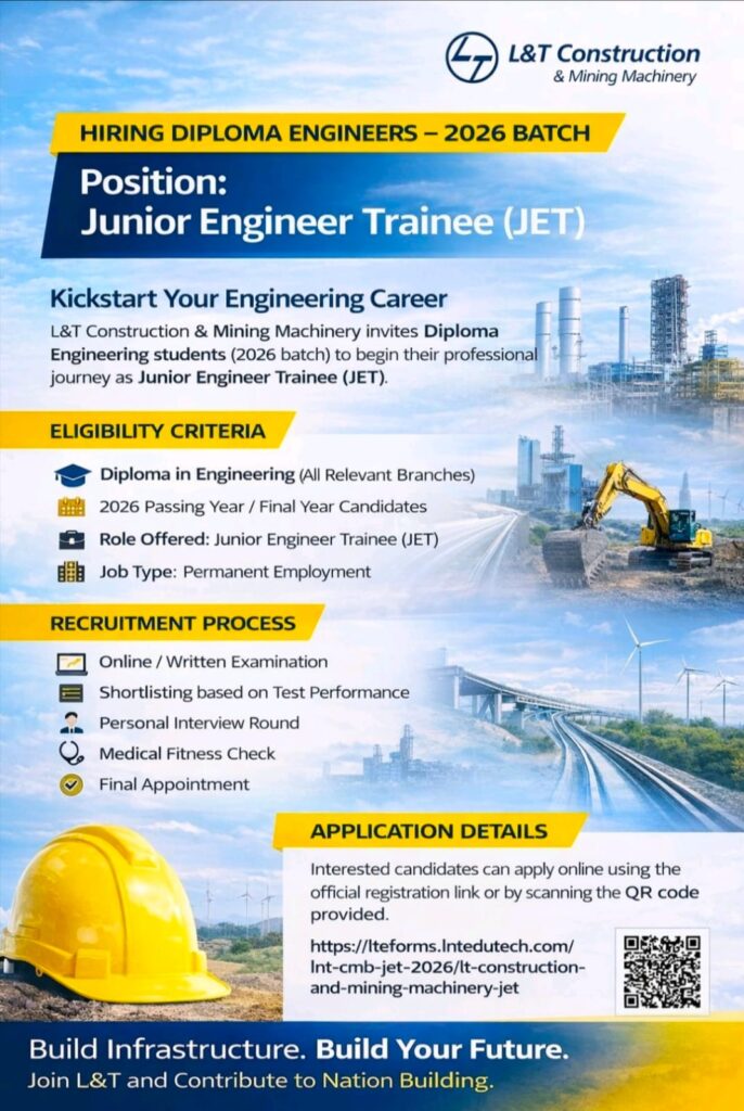 L&T Construction Hiring Diploma Engineers 2026 Batch | Junior Engineer Trainee (JET) Opportunity