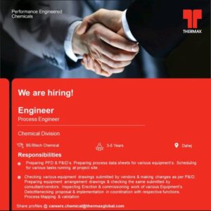 Hiring Alert – Process Engineer (Chemical Division) at Thermax Limited – Dahej