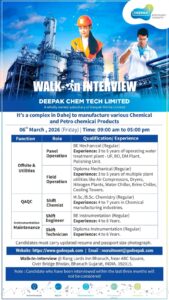 Walk-In Interview at Deepak Chem Tech Limited – Multiple Technical Positions | 6th March 2026 | Bharuch