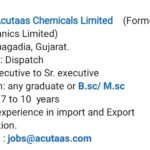 Executive / Senior Executive – Dispatch Job Opening at Acutaas Chemicals Limited