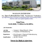 Walk-In Interview at Ipca Laboratories Ltd – Production / API Manufacturing Roles